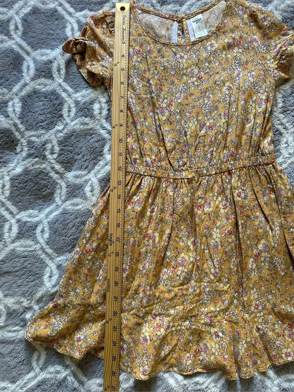 OshKosh B'gosh Girl’s Mustard Floral Short Sleeve Dress Size 7 Cottagecore